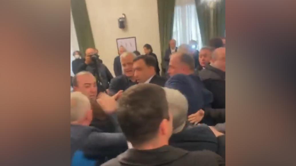 格鲁吉亚议会爆发冲突，议员因政见不合大打出手