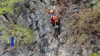 八旬老人采药被困悬崖之上，消防索降接力救援