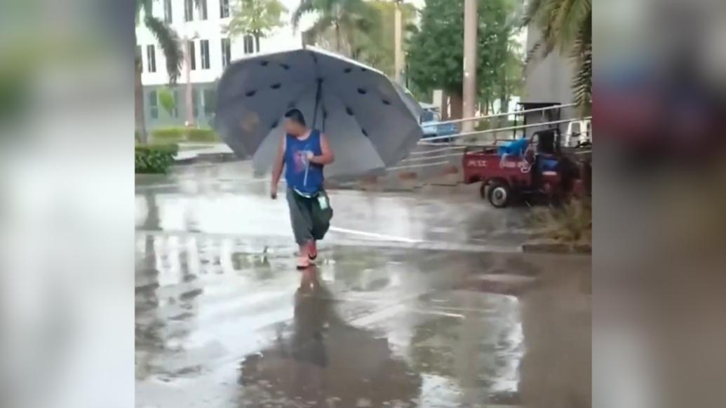 下雨天弟弟打着大伞去接姐姐和外甥，网友：满满的安全感