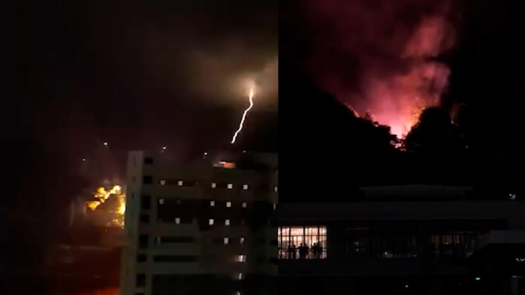 学生拍到电闪雷鸣：落雷起火后被暴雨浇灭