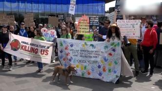 美国气候人士举行抗议，要求用素食应对气候变化