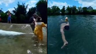 男子旅游拍vlog，意外记录自己救落水女孩全过程
