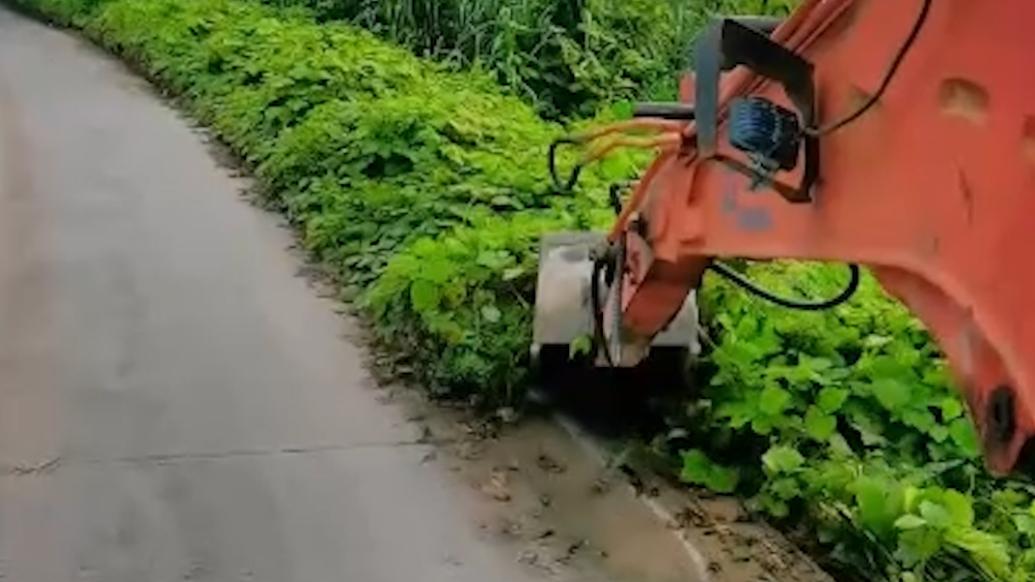 男子回应“开挖掘机帮忙清理杂草”：农忙时节，村民常骑车路过该路段