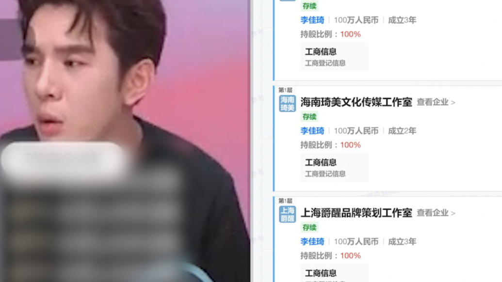 花西子与李佳琦关联的19家企业无直接股权关联