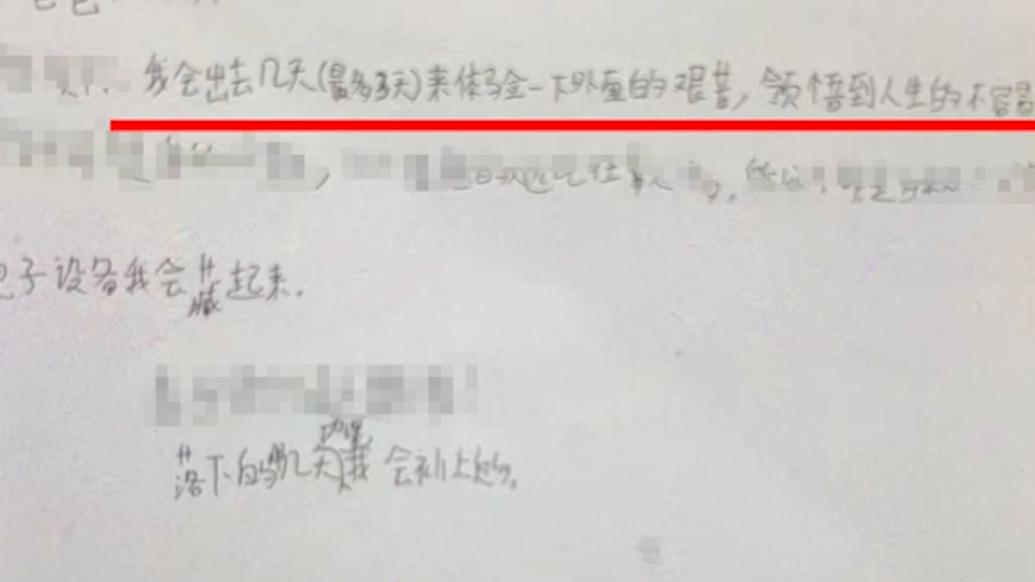 因做作业跟父母吵架，上海一名11岁男孩半夜留字条离家寻苦