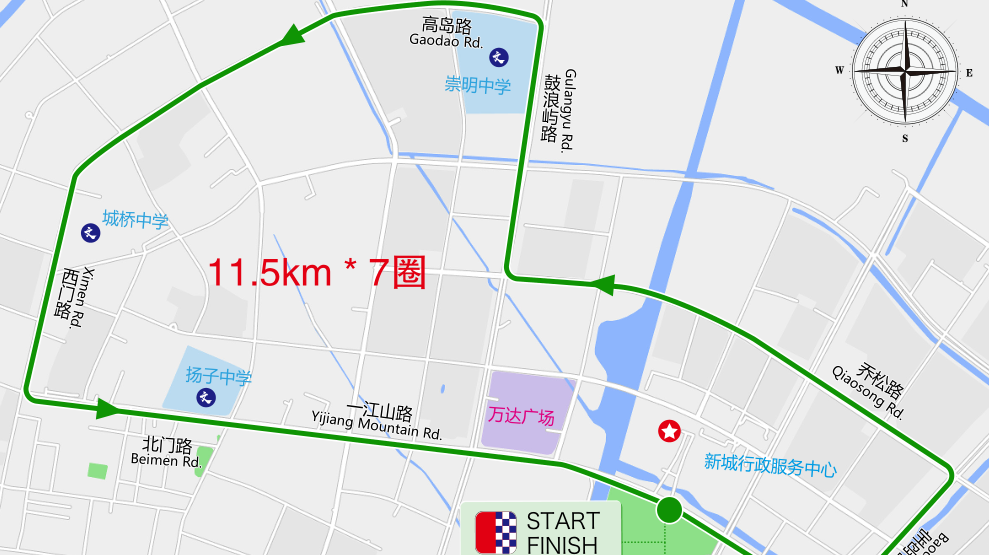 2023年环崇明岛女子世巡赛，比赛线路图请查收