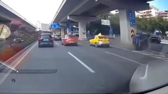 广州一宝马车与出租车相撞后撞上桥墩侧翻起火，宝马司机身亡