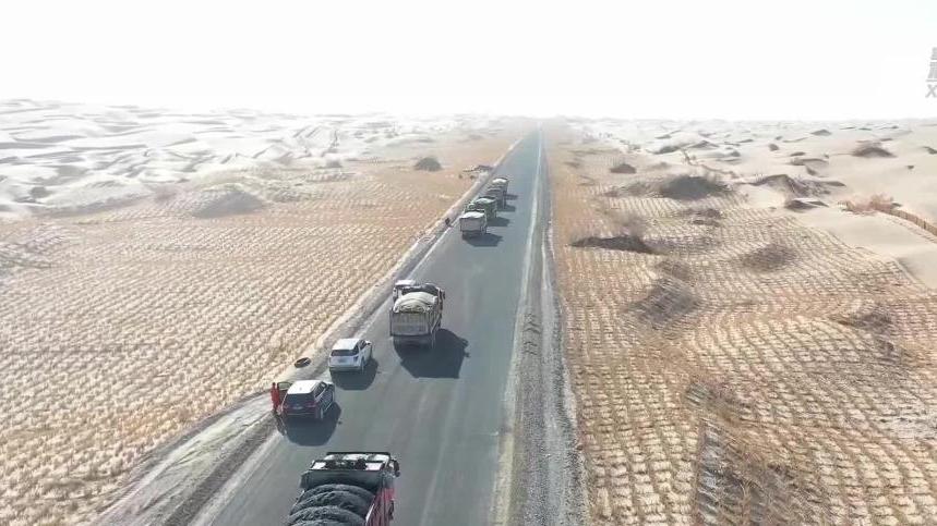 草方格护航新疆沙漠公路建设