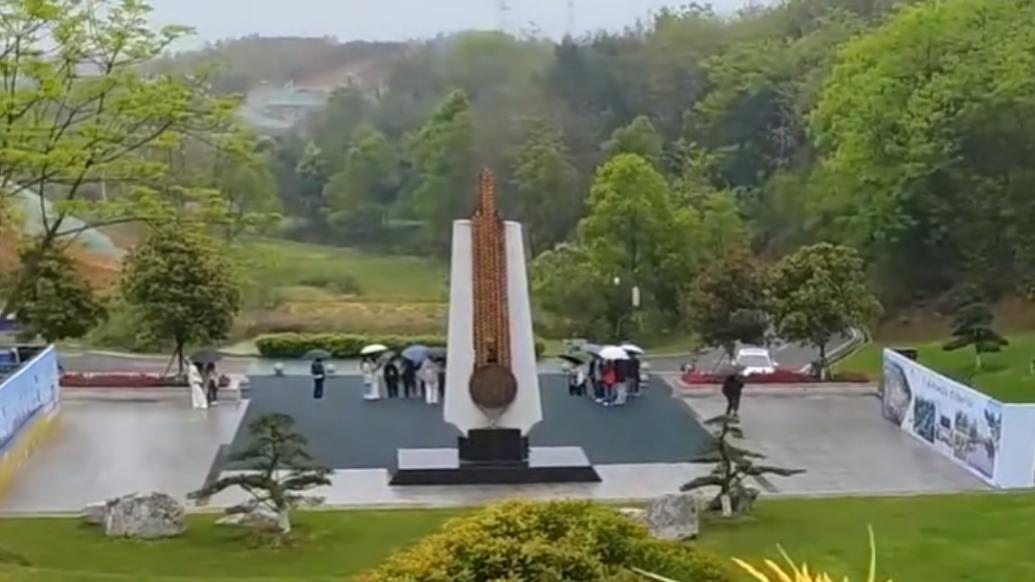 80名大学生冒雨祭拜袁隆平院士