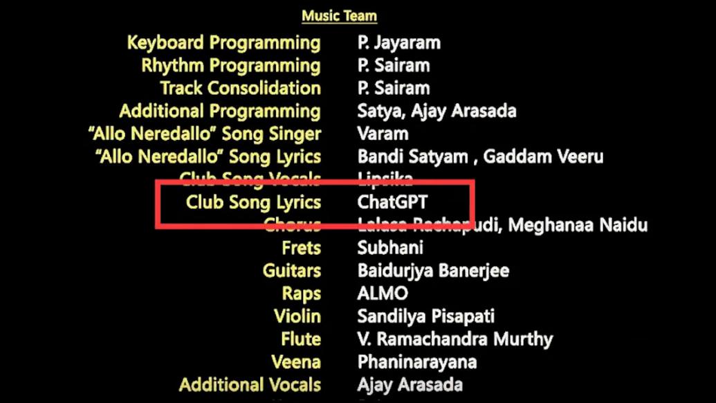首次公开用于影视音乐创作，ChatGPT现身印度喜剧演职员表