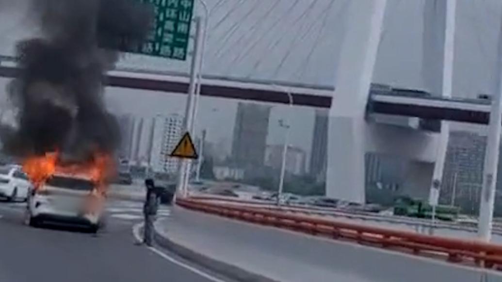 上海南浦大桥浦西主引桥一新能源车起火，火灾原因正在调查中