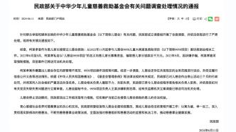 民政部通报对儿慈会调查情况：儿慈会停止活动三个月，并列入失信名单