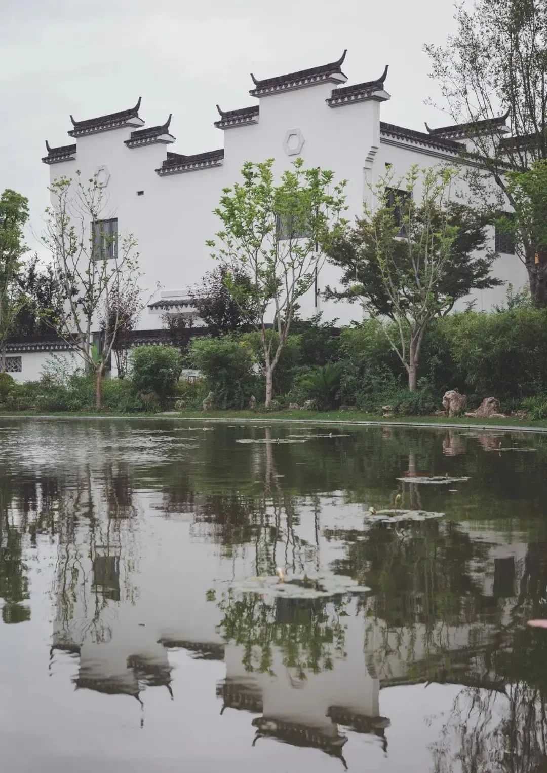 梅雨时节的中新泾公园:徽州风貌仿似水墨画,在雨中展开