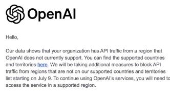OpenAI将屏蔽中国开发者API访问？