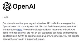 OpenAI將屏蔽中國開發者API訪問？