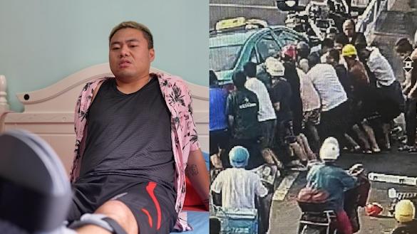 快递小哥抬车救人时被压骨折:不后悔,遇到还会出手