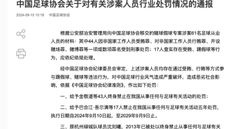 中国足协整治假赌黑，金敬道、郭田雨、顾超等43人终身“禁足”