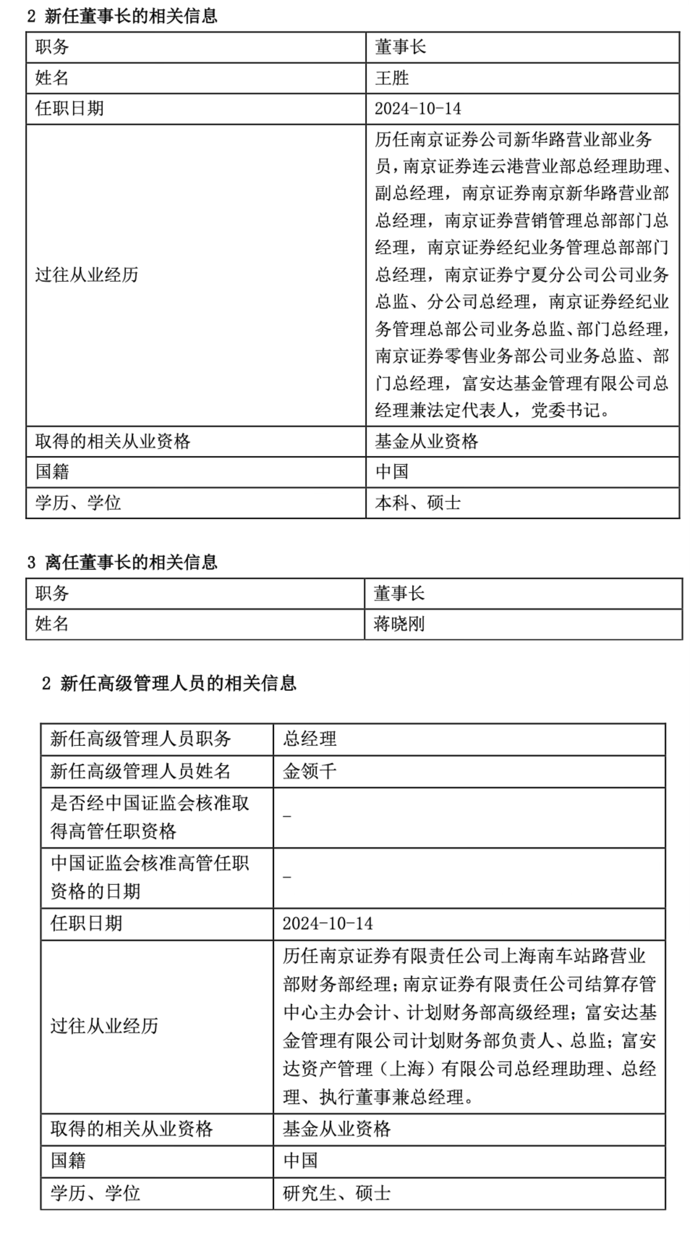 百亿公募董事长、总经理同日变更，王胜升任富安达基金“掌门人”