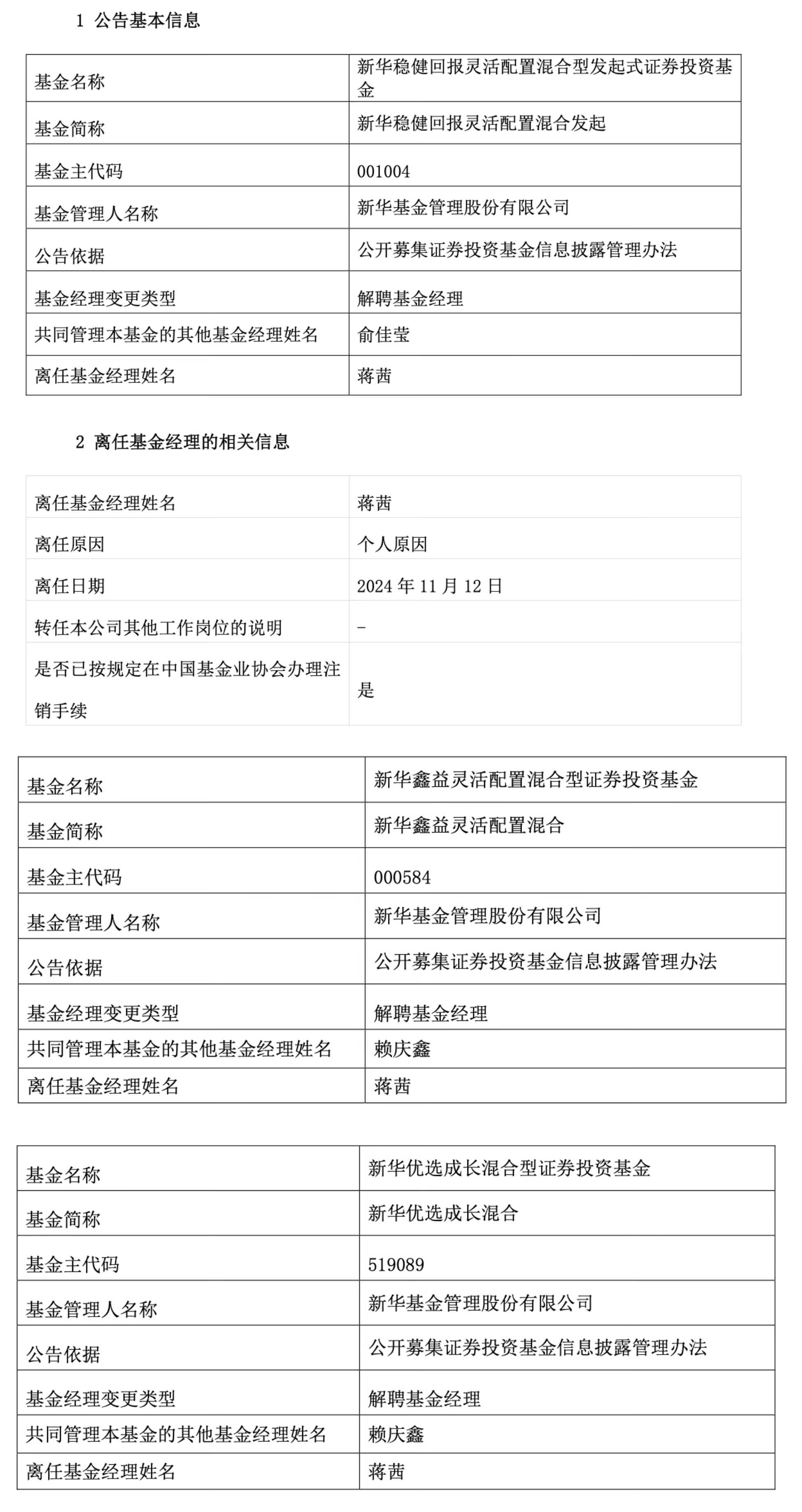 管理时间刚过4个月，新华基金副总经理蒋茜清仓卸任旗下产品  第2张