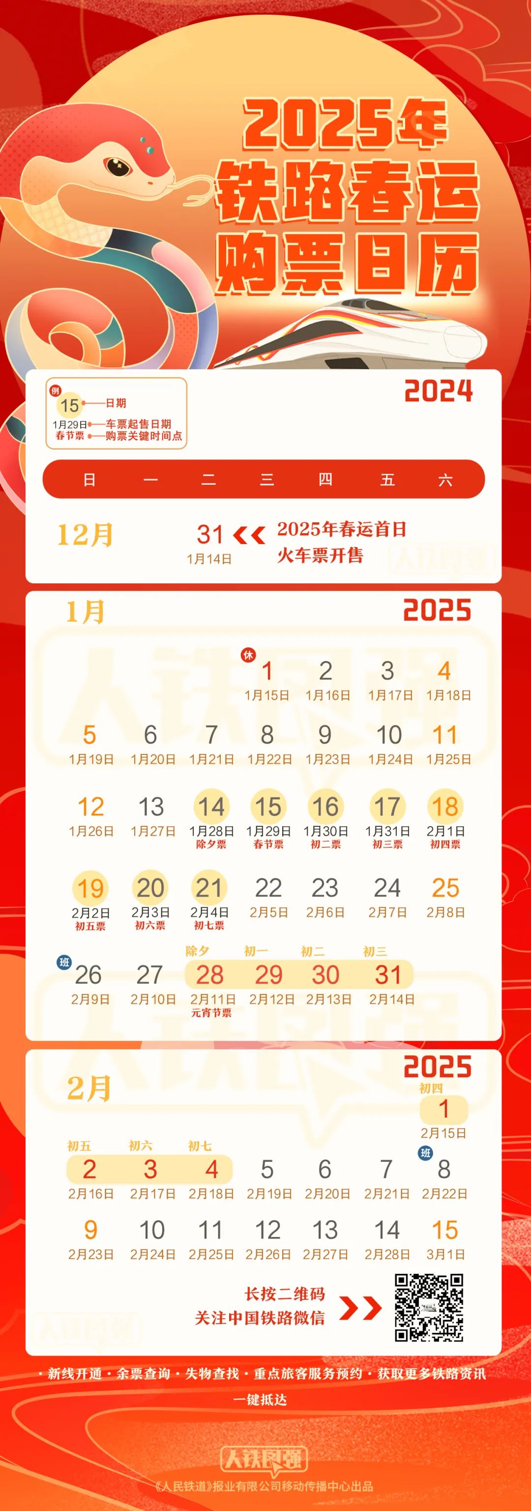 明年1月14日抢除夕车票，铁路春运购票日历来了