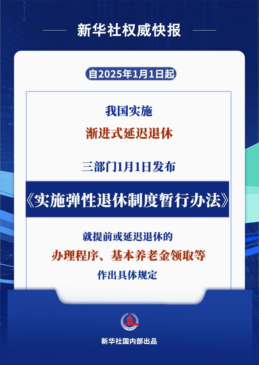 三部门发布《实施弹性退休制度暂行办法》，今起实施