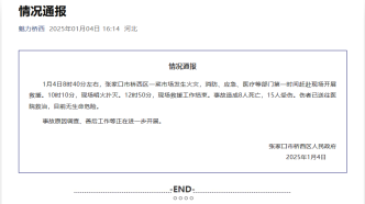 河北张家口市一菜市场发生火灾，已致8人遇难15人受伤