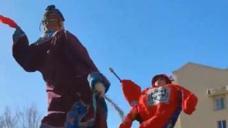 濟(jì)南民間藝人社區(qū)踩高蹺舞龍鬧元宵