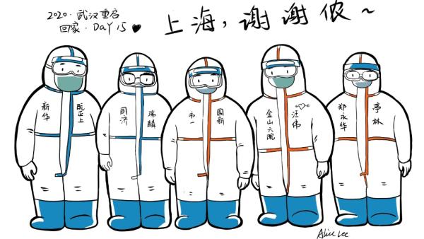 漫画师画大白致敬上海援鄂医生谢谢侬