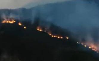云南昆明翠华镇昨日突发森林火情，两百余消防员正在扑救