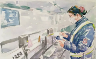 画下两万张上海地铁众生相后，他又用画笔记录地铁防疫工作者