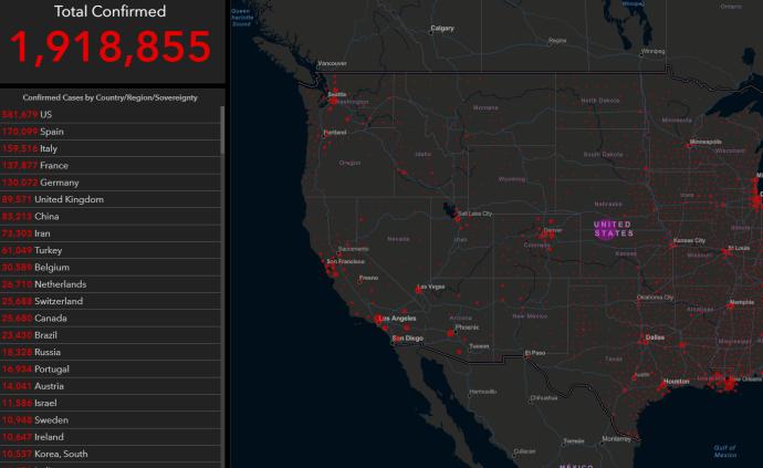 全球確診病例破190萬例，美國近60萬例