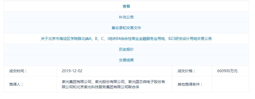 北京规划自然委：紫光集团土地开发建设补偿费逾期超三个月