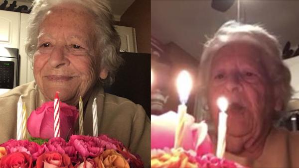 唱歌许愿，美国88岁奶奶隔离期自己庆生