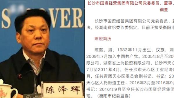 退休三年，长沙原常务副市长陈泽珲与儿子同日接受调查