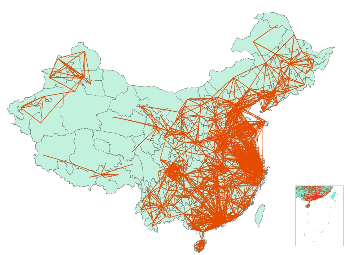 2018年全国客车行程轨迹图(车流大于360)