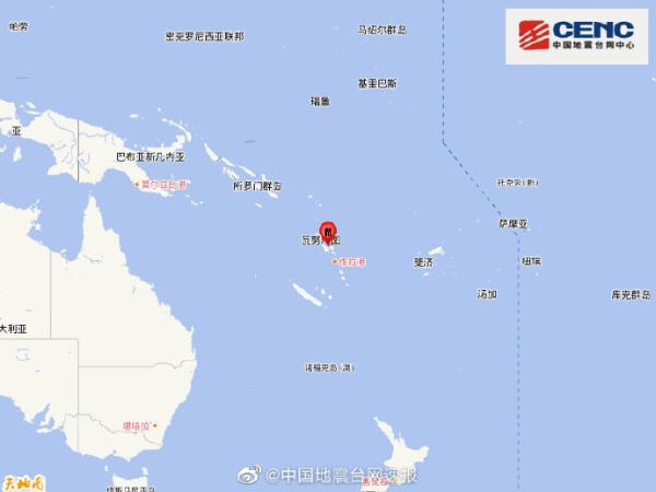 瓦努阿图群岛发生5 8级地震 震源深度180千米