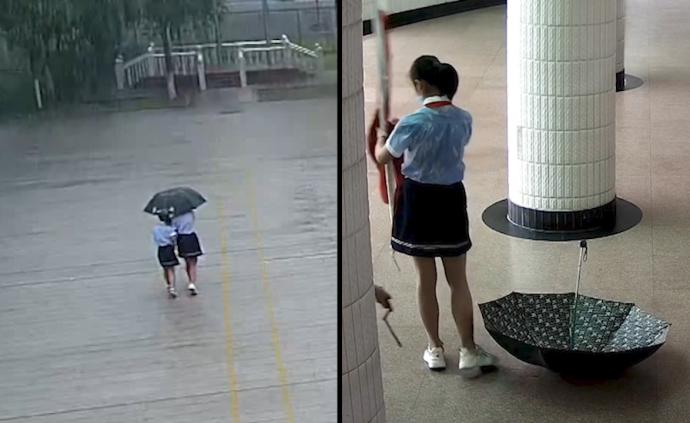 最美护旗手！小学生冒雨收旗：不能淋湿国旗