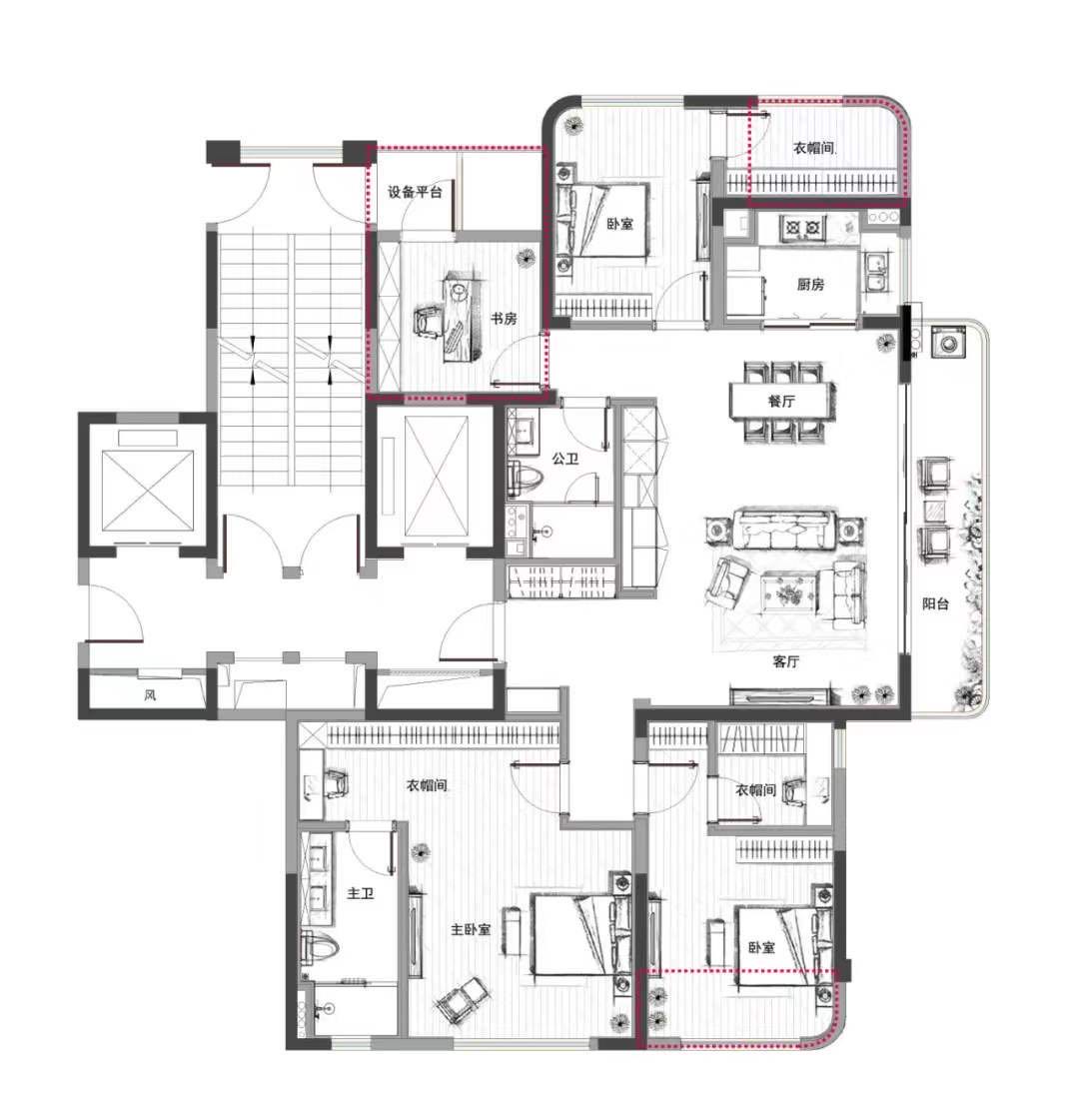 都会森林166㎡户型图(红框内为拓展面积)