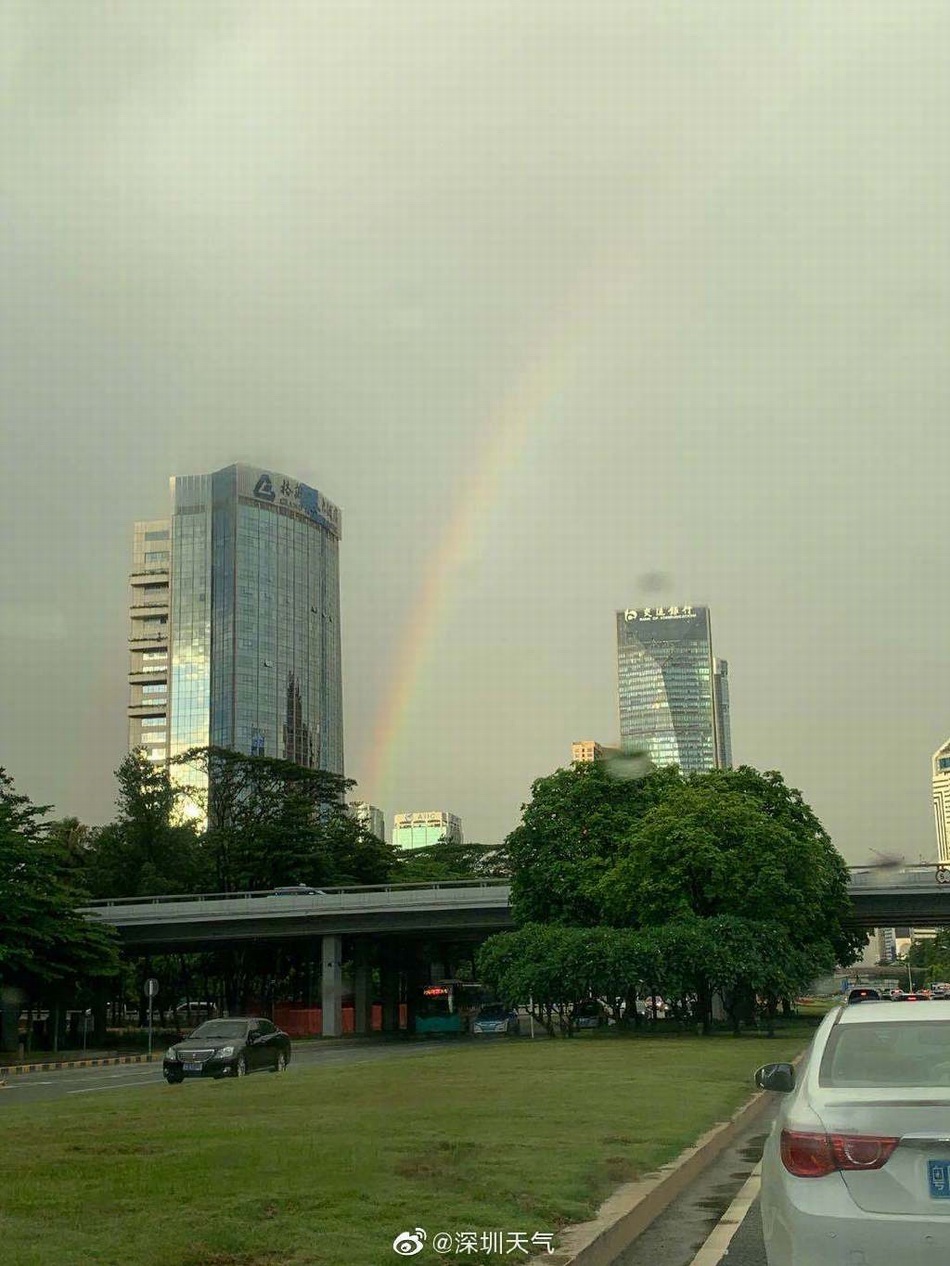 澎湃新闻太美了！雨后彩虹桥连接深圳香港两地