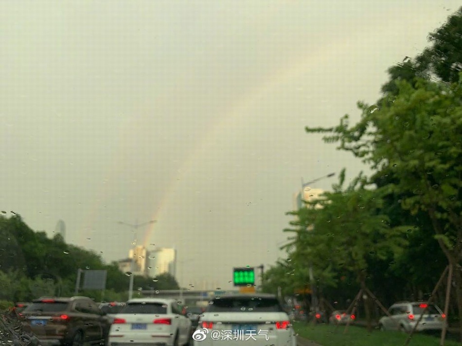 澎湃新闻太美了！雨后彩虹桥连接深圳香港两地