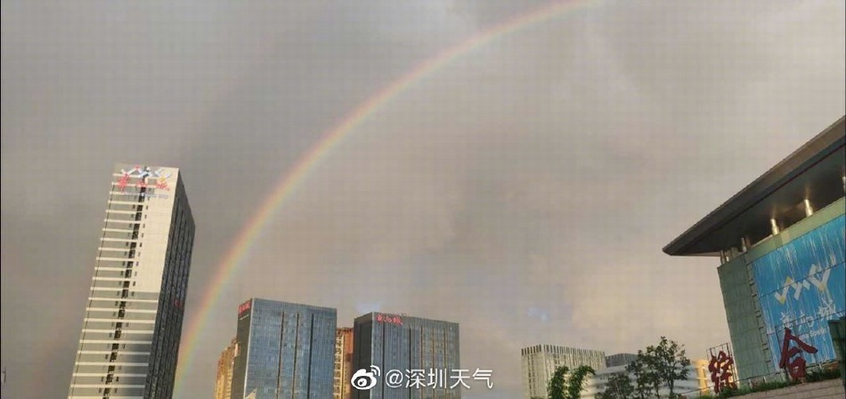 澎湃新闻太美了！雨后彩虹桥连接深圳香港两地