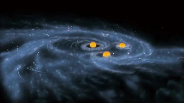 上图为本次研究中所揭示的超大质量恒星的想象图。超大质量黑洞的前身即为这些超大质量恒星。图片来源:日本国立天文台