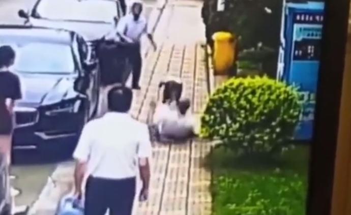 秋田犬突然發狂撲倒并撕咬大爺,保安兩次施救