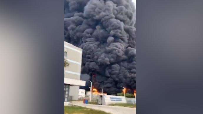 南京化学工业园区一公司厂房失火，浓烟几公里外可见