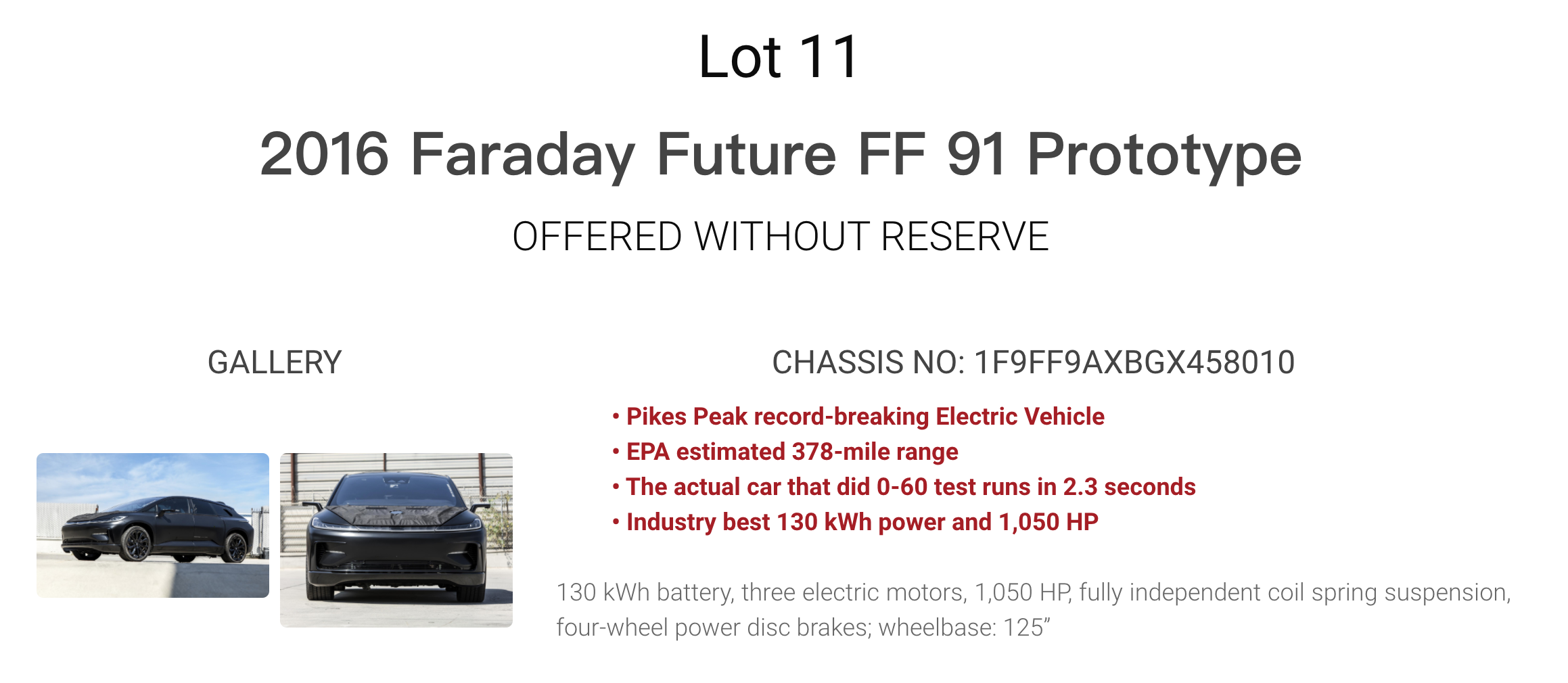 两辆法拉第未来FF91原型车出现在拍卖网站上