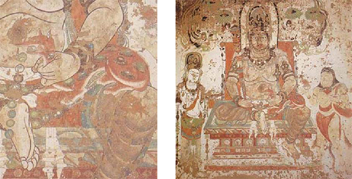 毗沙门天及手持獴的侍从 绢画 敦煌莫高窟 8世纪 现藏大英博物馆
