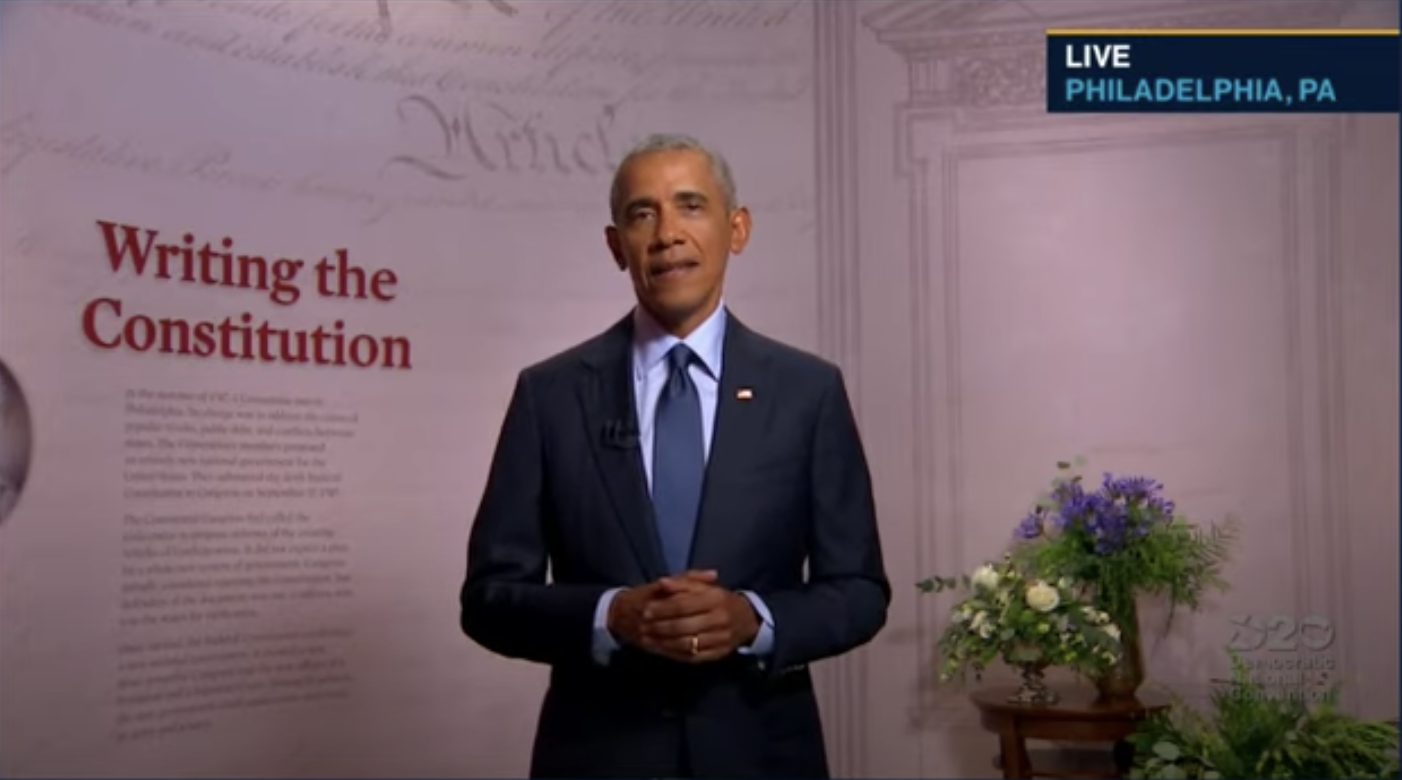奥巴马在民主党大会上发表演讲  视频截图