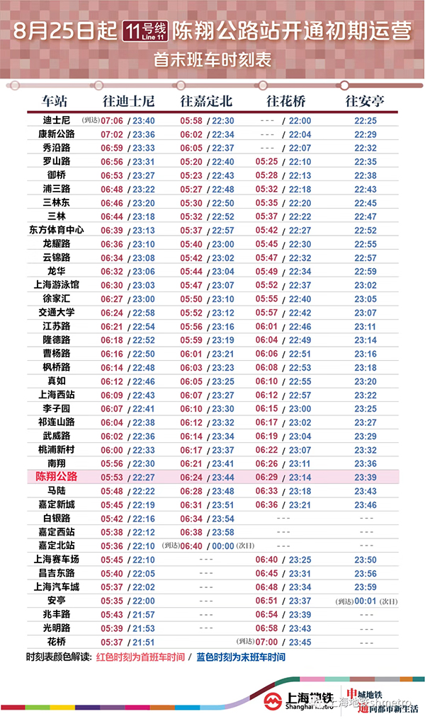 上海地鐵11號線陳翔公路站25日開通,首末班車時間公佈