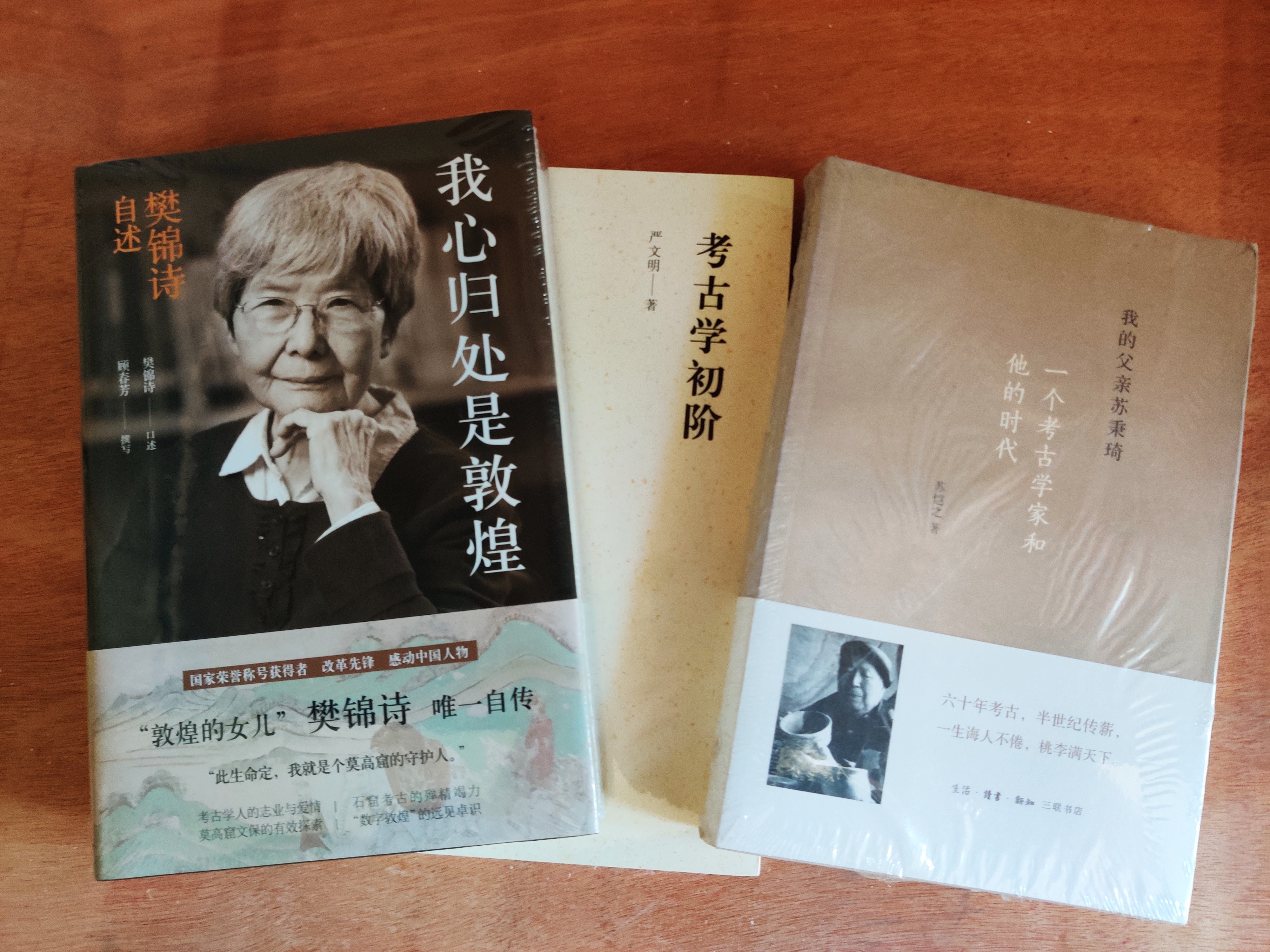 钟芳蓉报到当天新收到的三本与考古相关的书。