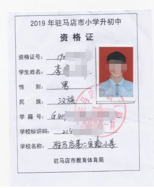 李某洲小学升初中资格证